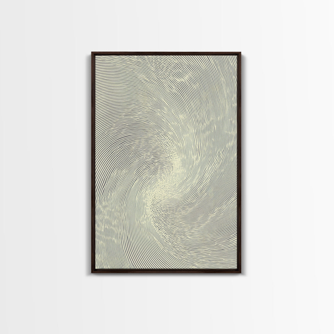 Cream Spiral Line Op Art Canvas Print, Midcentury Modern Abstract Art, Minimalist Wall Art Decor, Neutral Home Office Poster