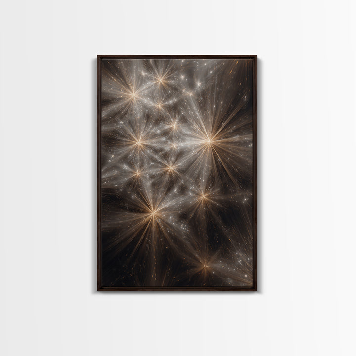 Golden Cosmic Starburst Network Framed Canvas Print, Space Abstract Art, Modern Wall Art, Statement Wall Decor, Luxury Home Decor