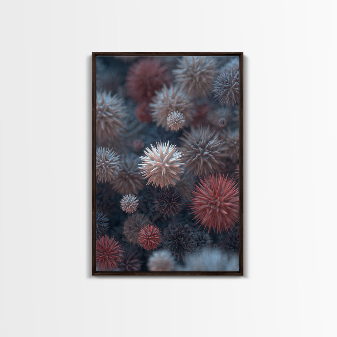 Surreal Spiky Coral Urchin Abstract Canvas Print, Blue Red Modern Art Print, Nature Wall Art Decor, Coastal Statement Piece