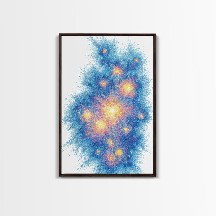 Blue Gold Particle Burst Abstract Wall Art, Modern Digital Art Print, Space Abstract Art, Colorful Poster, Home Office Decor