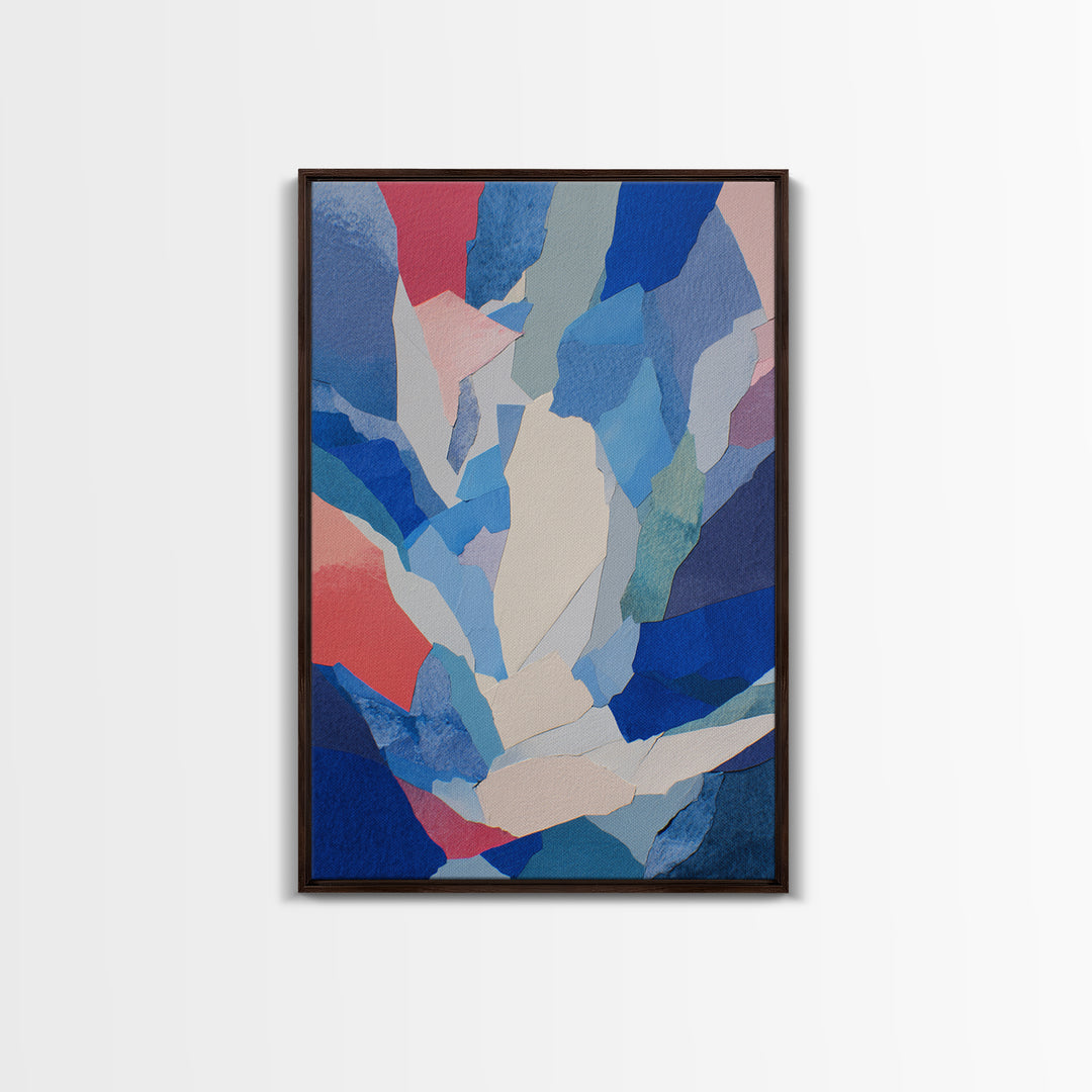Blue Pink Torn Paper Abstract Collage, Wall Art, Modern Abstract Art Print, Contemporary Poster, Minimalist Bedroom Decor