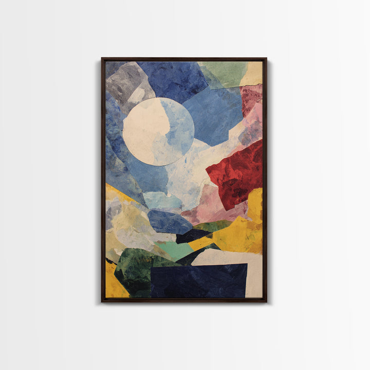 Moonlit Geometric Collage With Blue Red Yellow, Wall Art, Modern Abstract Art Print, Bauhaus Poster, Colorful Living Room Decor