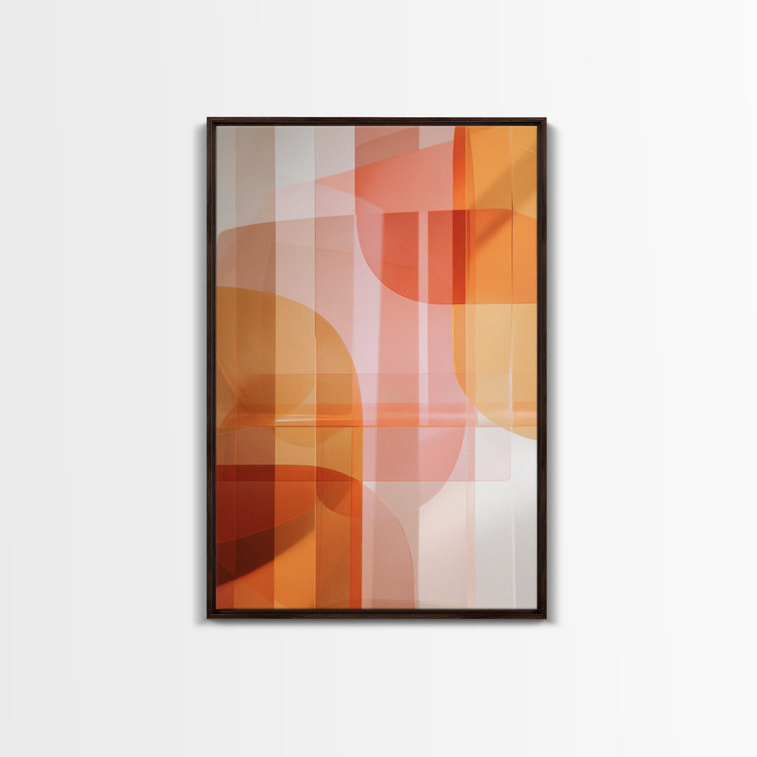Orange Pink Translucent Shapes, Canvas Print, Modern Geometric Wall Art, Warm Abstract Decor, Mid Century Home Office Poster