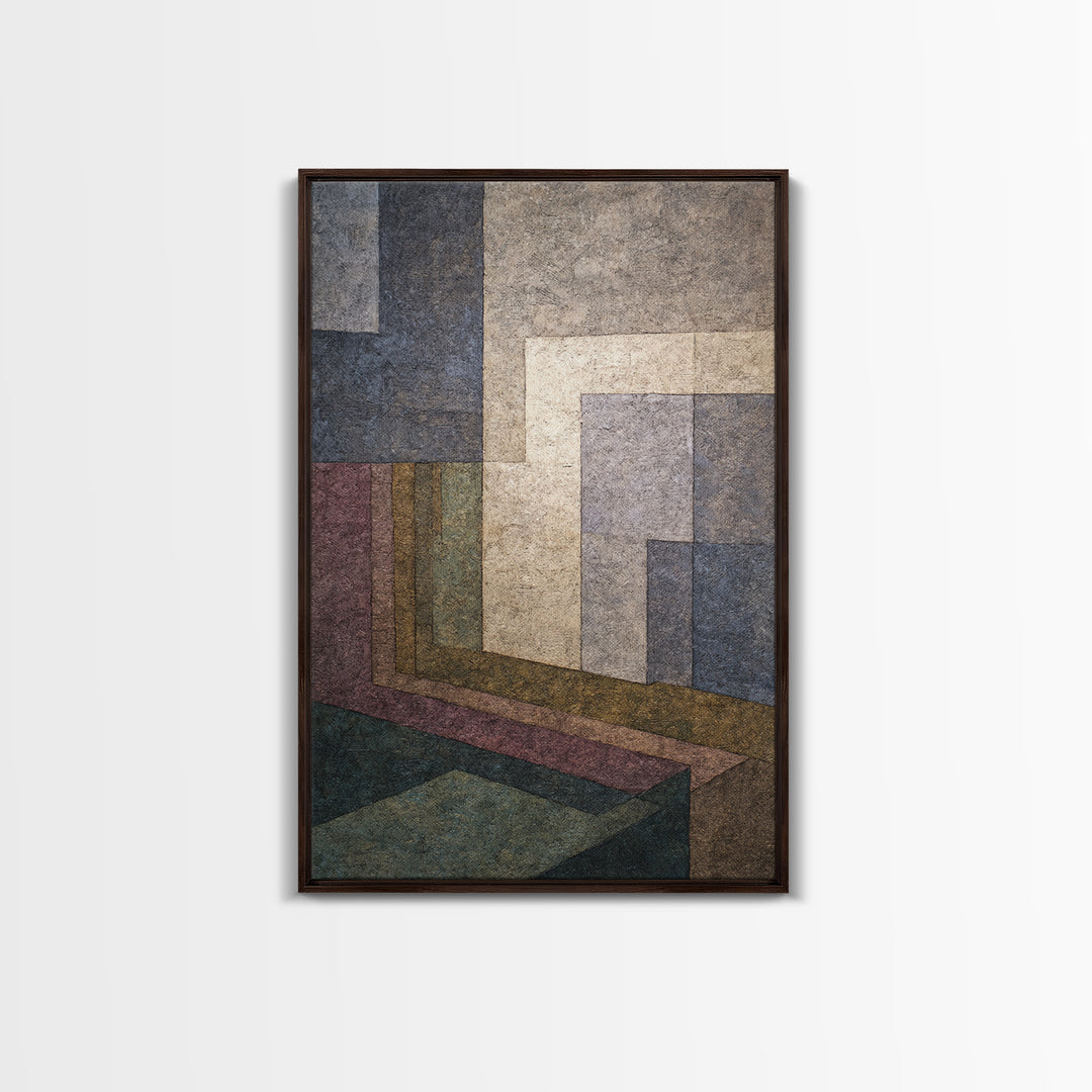Moody Architectural Geometry Wall Art, Midcentury Modern Abstract Print, Neutral Blue Mauve Decor, Perspective Office Art