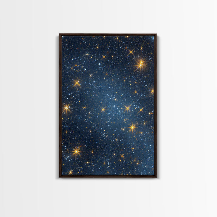 Blue Galaxy Gold Star Field Wall Art, Cosmic Retro Art Print, Space Abstract Art, Modern Celestial Decor, Starry Night Poster