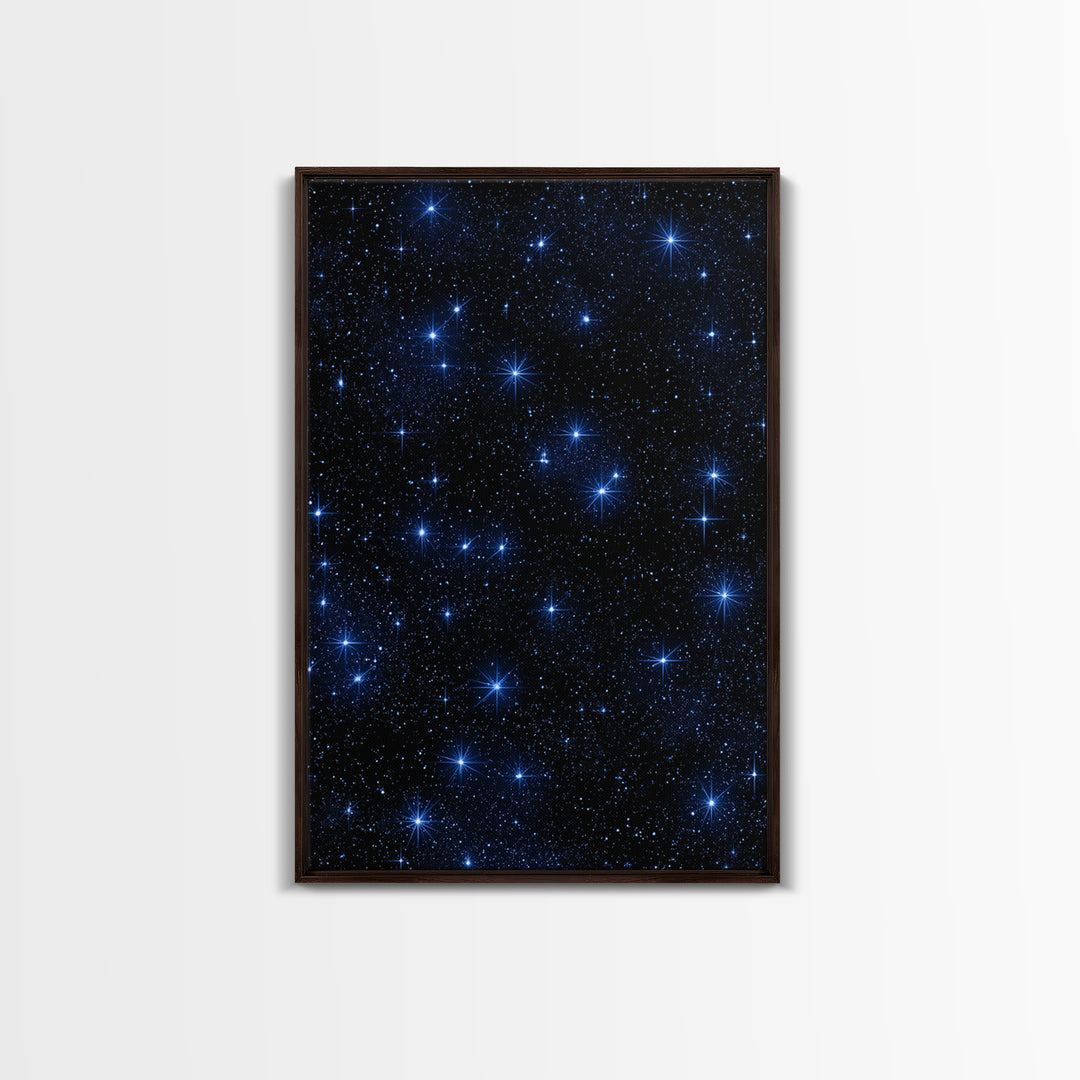 Deep Blue Starry Sky Framed Canvas Print, Space Abstract Wall Art, Cosmic Retro Poster, Modern Celestial Home Decor, Night Sky Print