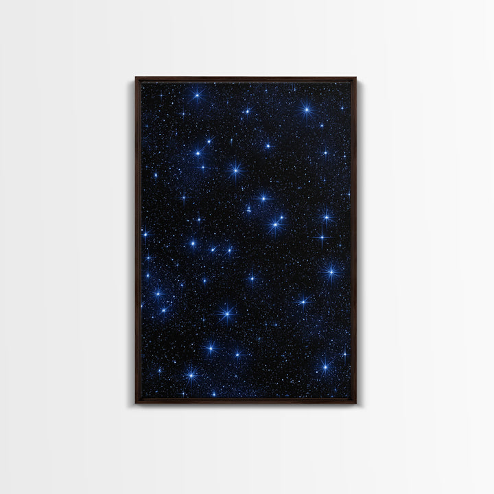 Deep Blue Starry Sky Framed Canvas Print, Space Abstract Wall Art, Cosmic Retro Poster, Modern Celestial Home Decor, Night Sky Print