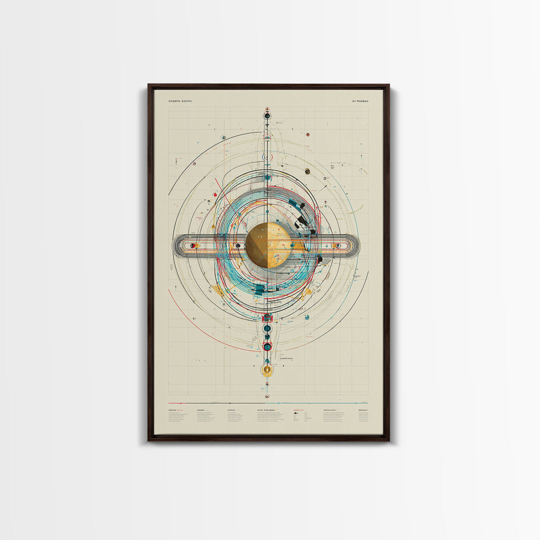 Futuristic Orbital Diagram Canvas Print, Technical Space Wall Art, Abstract Sci Fi Poster, Midcentury Modern Home Decor Gift