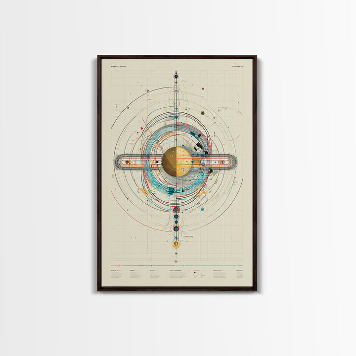 Futuristic Orbital Diagram Canvas Print, Technical Space Wall Art, Abstract Sci Fi Poster, Midcentury Modern Home Decor Gift