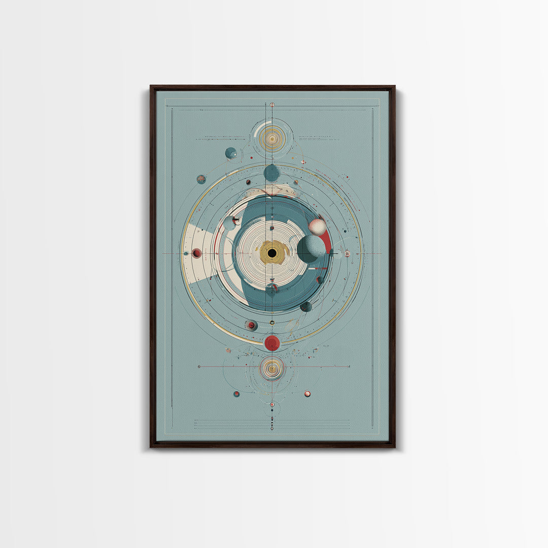 Teal Atomic Solar System Diagram Wall Art, Midcentury Modern Art, Space Abstract Art, Geometric Poster, Retro Home Decor