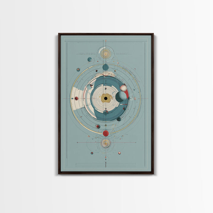 Teal Atomic Solar System Diagram Wall Art, Midcentury Modern Art, Space Abstract Art, Geometric Poster, Retro Home Decor