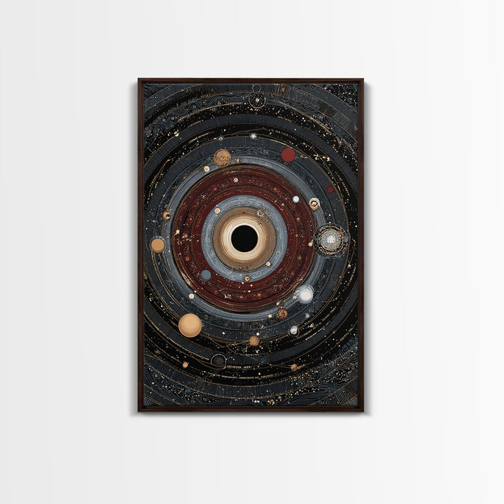 Ornate Black Hole Orbit Wall Art, Cosmic Midcentury Modern, Dark Space Abstract Art, Geometric Wall Decor, Statement Poster