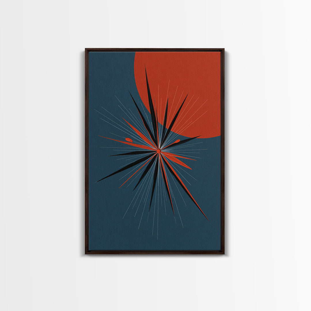 Red Sun Atomic Starburst Wall Art, Midcentury Modern Art, Retro Modern Poster, Blue Orange Abstract Print, Mcm Wall Decor