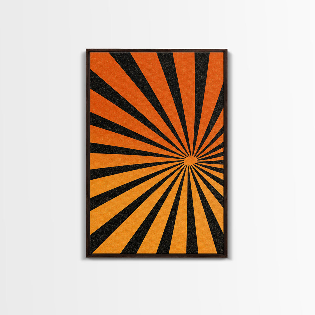 Orange Black Op Art Sunburst Canvas Print, Retro Wall Art, Geometric Art Print, Bold Mcm Decor, 70s Poster, Funky Wall Decor