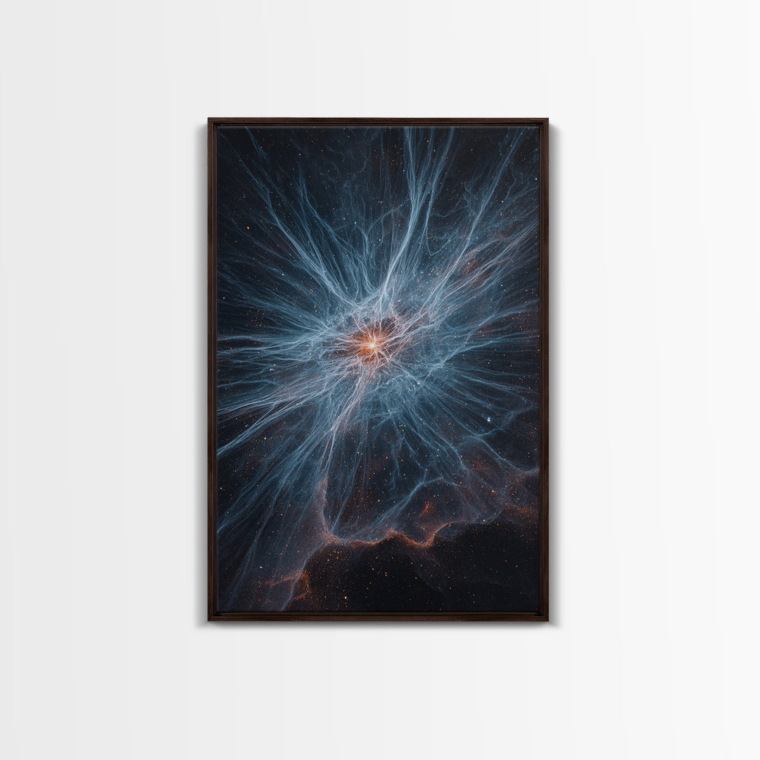 Blue White Nebula Energy Burst Wall Art, Space Abstract Art, Modern Digital Art, Scenic Sci Fi Poster, Statement Wall Decor