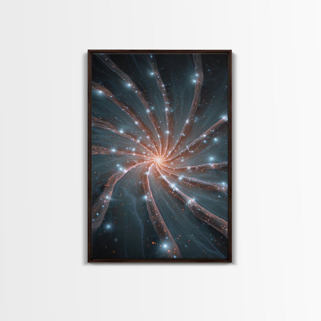 Luminous Spiral Galaxy Nebula Framed Canvas Print, Space Abstract Art, Modern Wall Art, Blue Art Print, Sci Fi Decor, Home Office