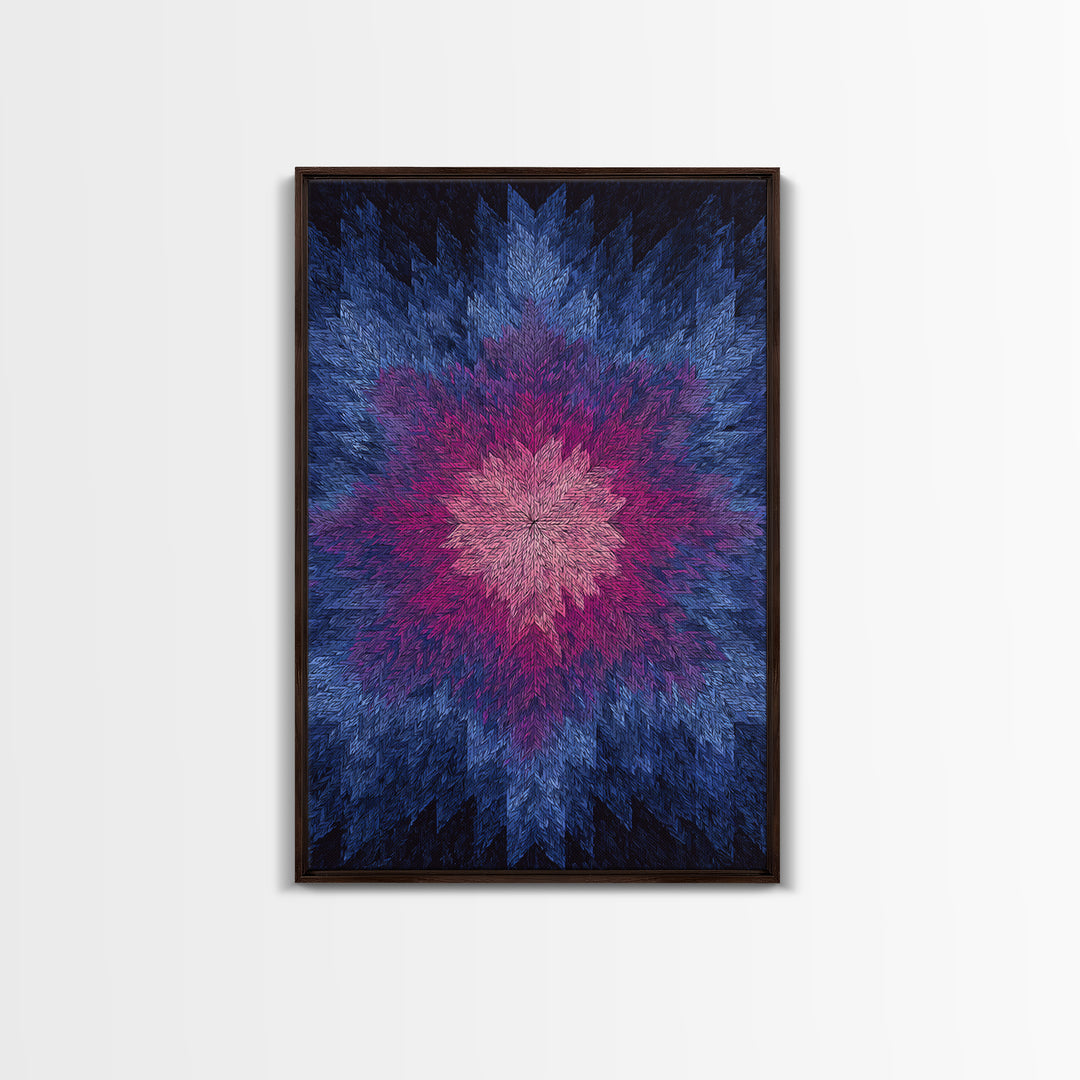 Blue Pink Textured Starburst, Canvas Print, Geometric Wall Art, Modern Abstract Decor, Vibrant Mcm Living Room Poster Artwork