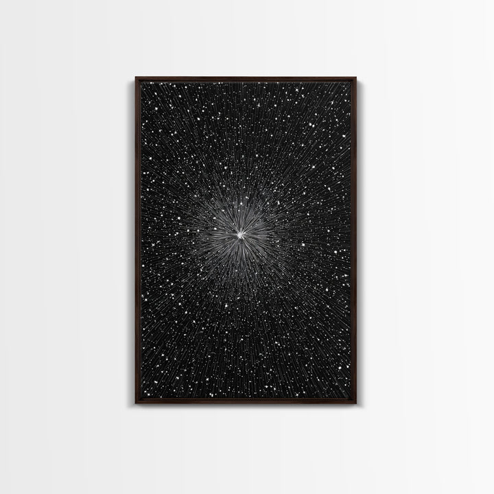 Black White Warp Speed Starfield Wall Art, Space Abstract Art, Modern Art Print, Sci Fi Poster, Minimalist Wall Decor, Office