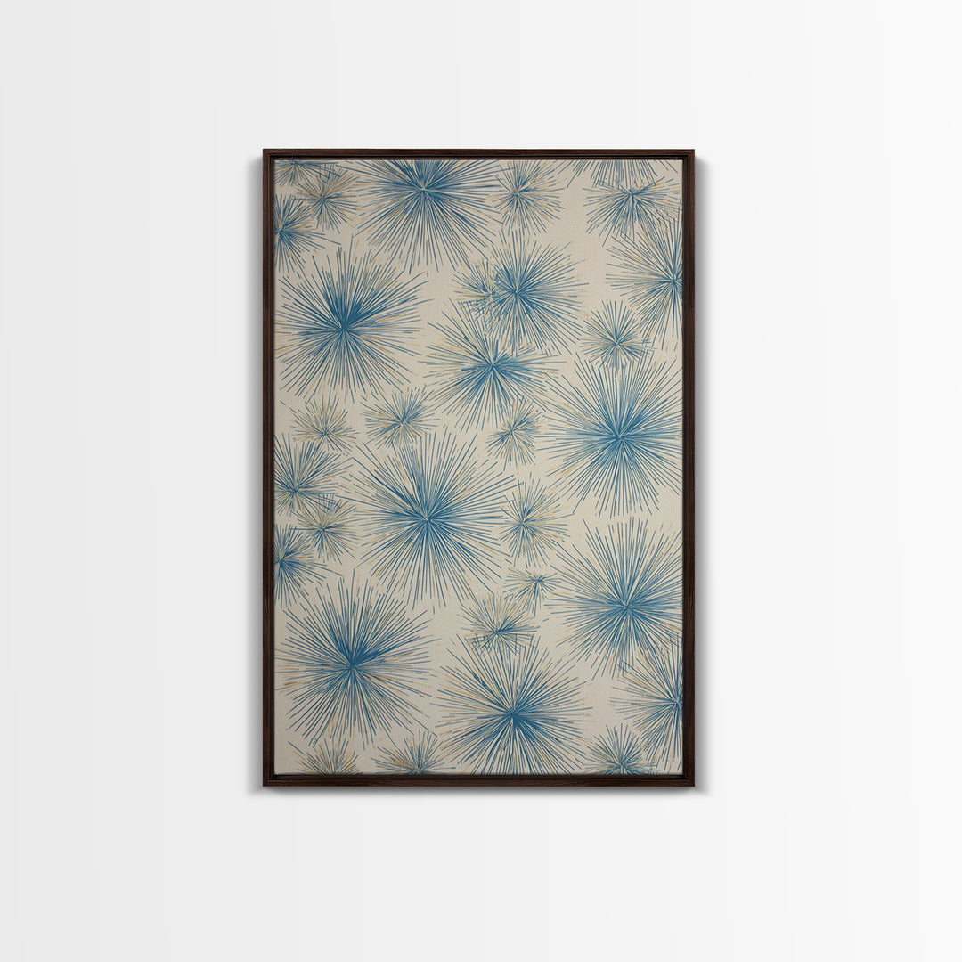 Blue Atomic Starburst Pattern Wall Art, Midcentury Modern Art Print, Retro Wall Decor, Beige Teal Abstract Home Decor Prints