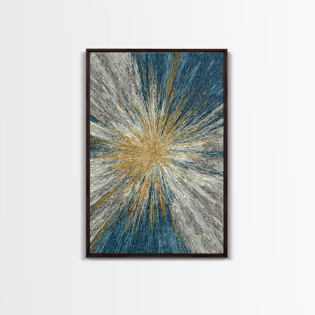 Gold And Teal Radiating Starburst Canvas Print, Midcentury Modern Art, Atomic Retro Wall Decor, Bold Geometric Home Decor