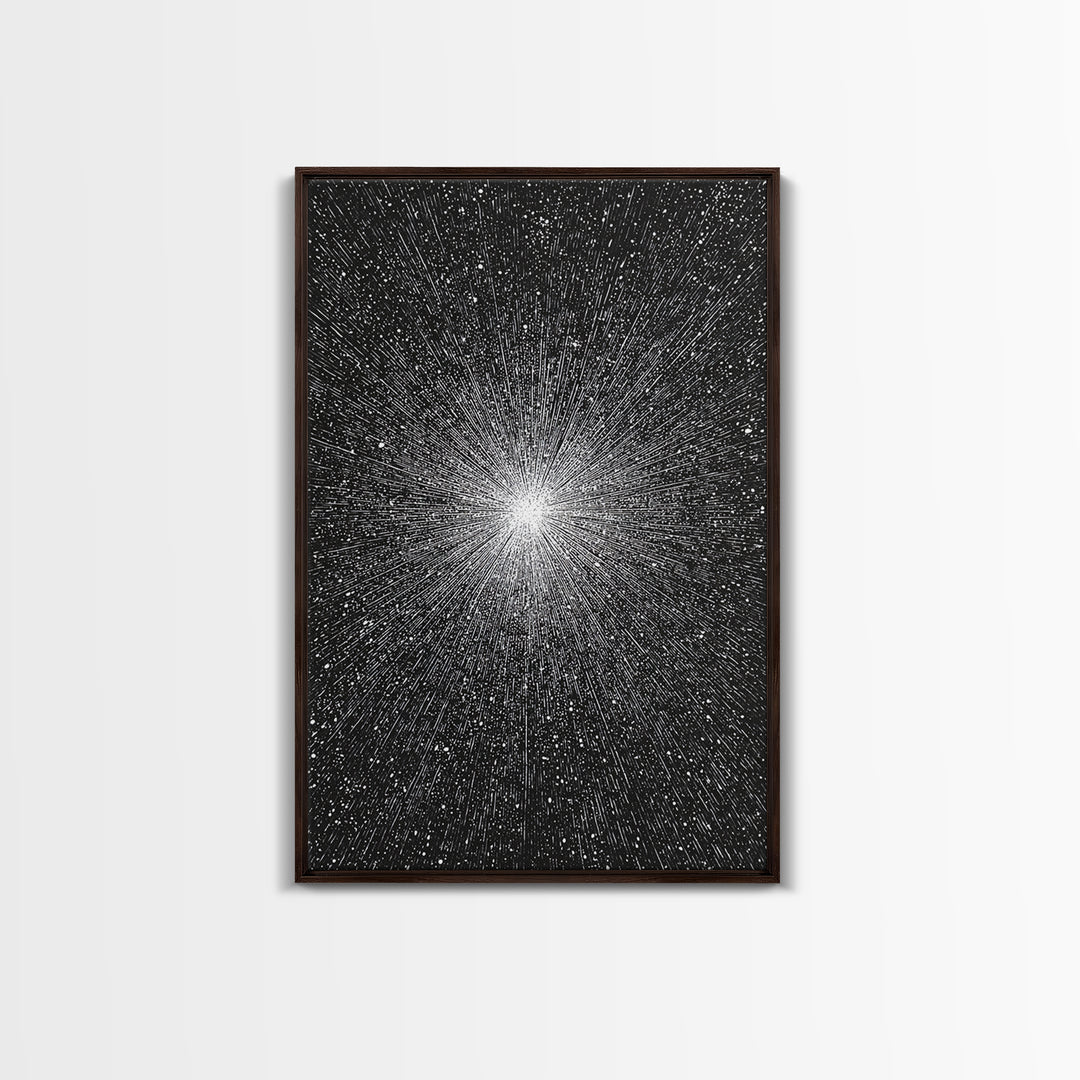 Black And White Cosmic Starburst Wall Art, Modern Abstract Art Print, Space Poster, Sci Fi Retro Decor, Monochrome Home Decor