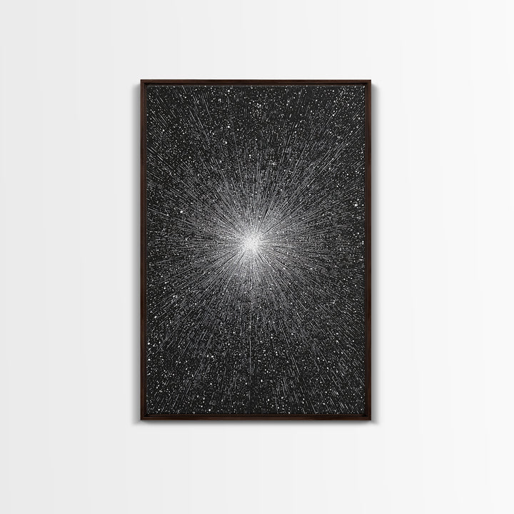 Black And White Cosmic Starburst Wall Art, Modern Abstract Art Print, Space Poster, Sci Fi Retro Decor, Monochrome Home Decor
