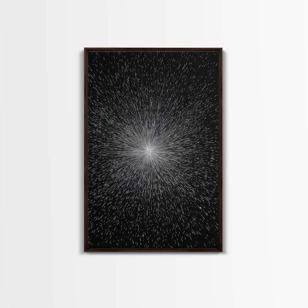 Black White Warp Speed Starburst Canvas Print, Modern Abstract Art, Space Wall Decor, Minimalist Sci Fi Poster, Cosmic Decor