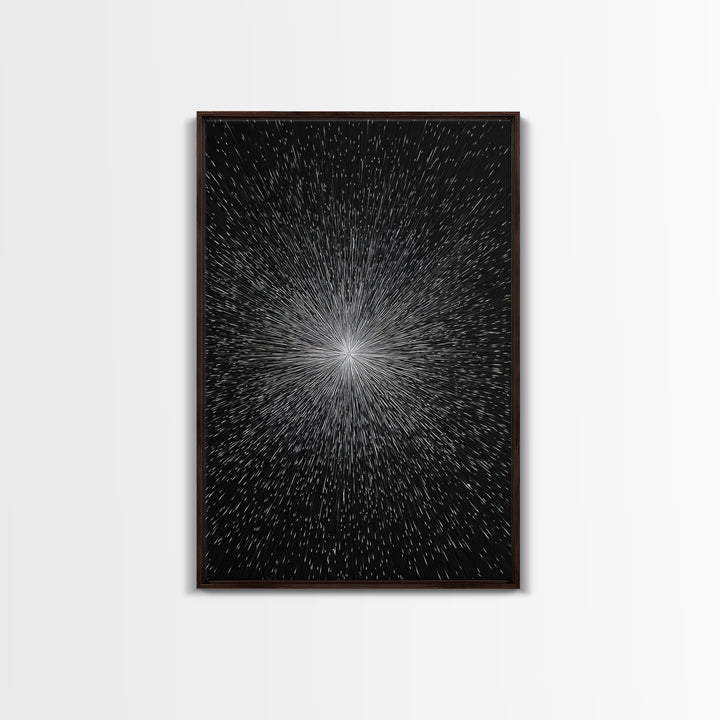 Black White Warp Speed Starburst Canvas Print, Modern Abstract Art, Space Wall Decor, Minimalist Sci Fi Poster, Cosmic Decor