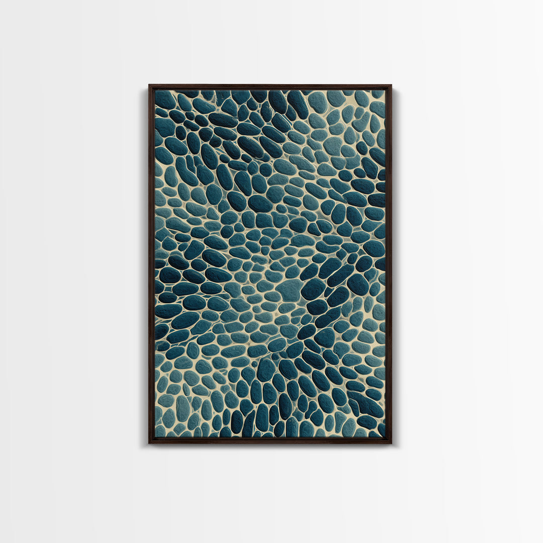 Teal Pebble Mosaic Abstract Wall Art, Modern Geometric Art Print, Coastal Home Decor, Blue Beige Organic Pattern Decor Print