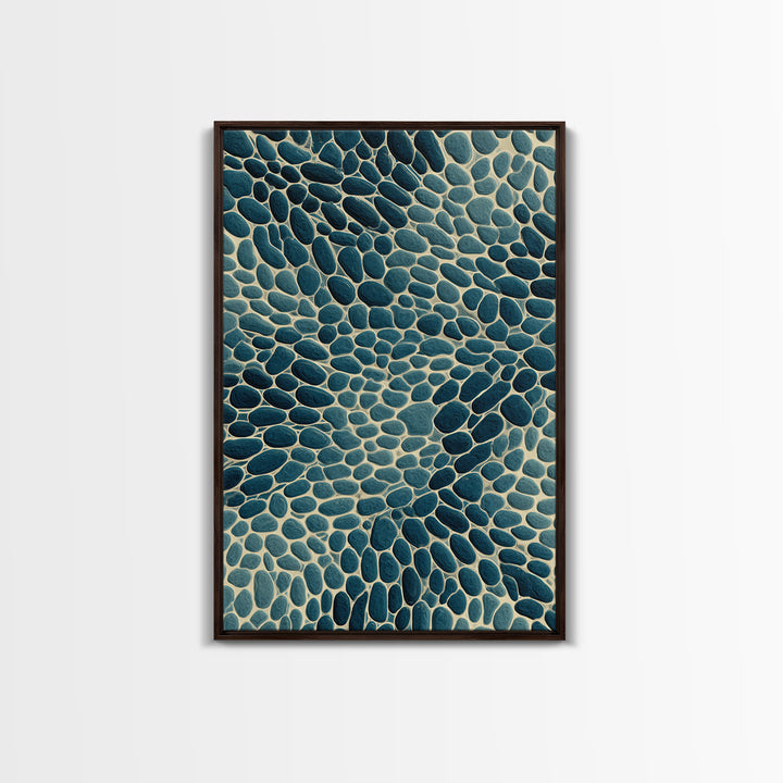 Teal Pebble Mosaic Abstract Wall Art, Modern Geometric Art Print, Coastal Home Decor, Blue Beige Organic Pattern Decor Print