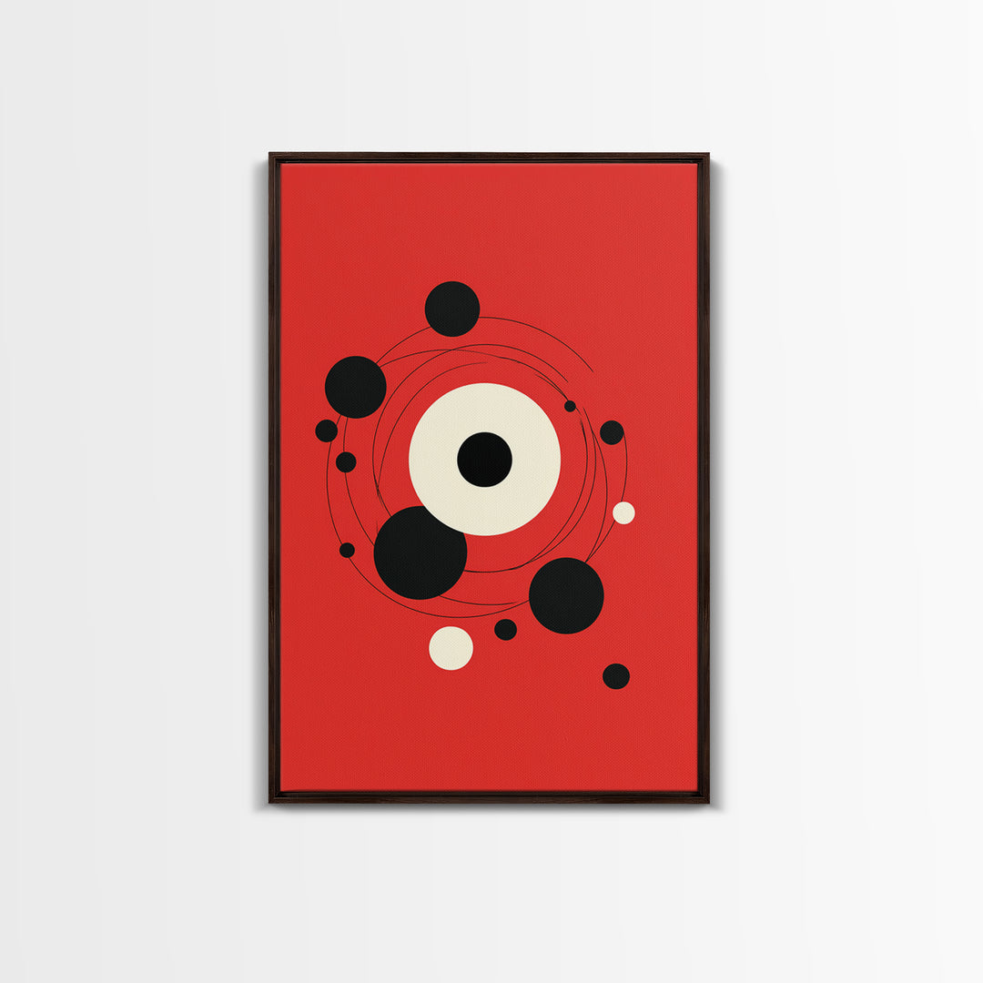 Red Orbit Circles Abstract Canvas Print, Mid Century Modern Wall Art, Minimal Geometric Poster, Atomic Space Decor Gift For Home