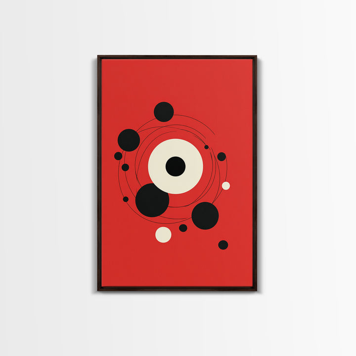 Red Orbit Circles Abstract Canvas Print, Mid Century Modern Wall Art, Minimal Geometric Poster, Atomic Space Decor Gift For Home