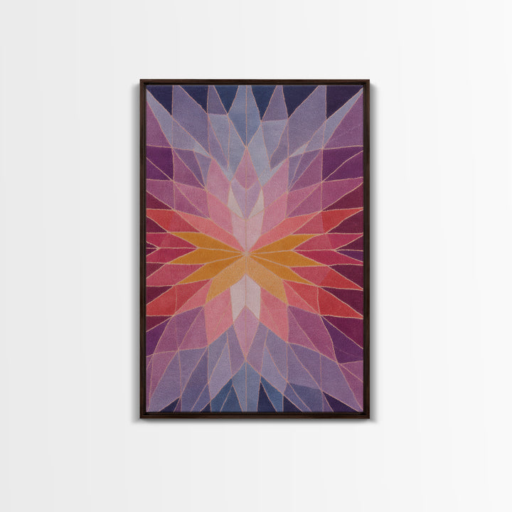 Pink Orange Faceted Star Flower Canvas Print, Midcentury Modern Abstract Art, Geometric Wall Decor For Bedroom Living Room