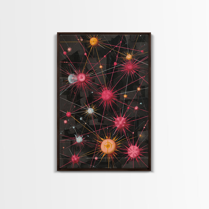 Atomic Pink Orange Network Wall Art, Midcentury Modern Abstract Print, Space Age Geometric Decor For Living Room Home Office