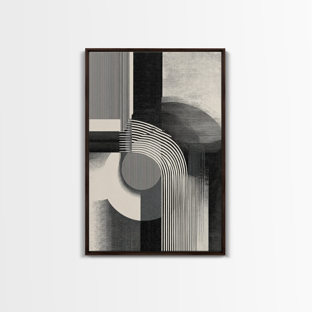 Black White Arch Geometry Canvas Print, Modern Abstract Art, Bauhaus Inspired Wall Decor, Minimalist Office Statement Art