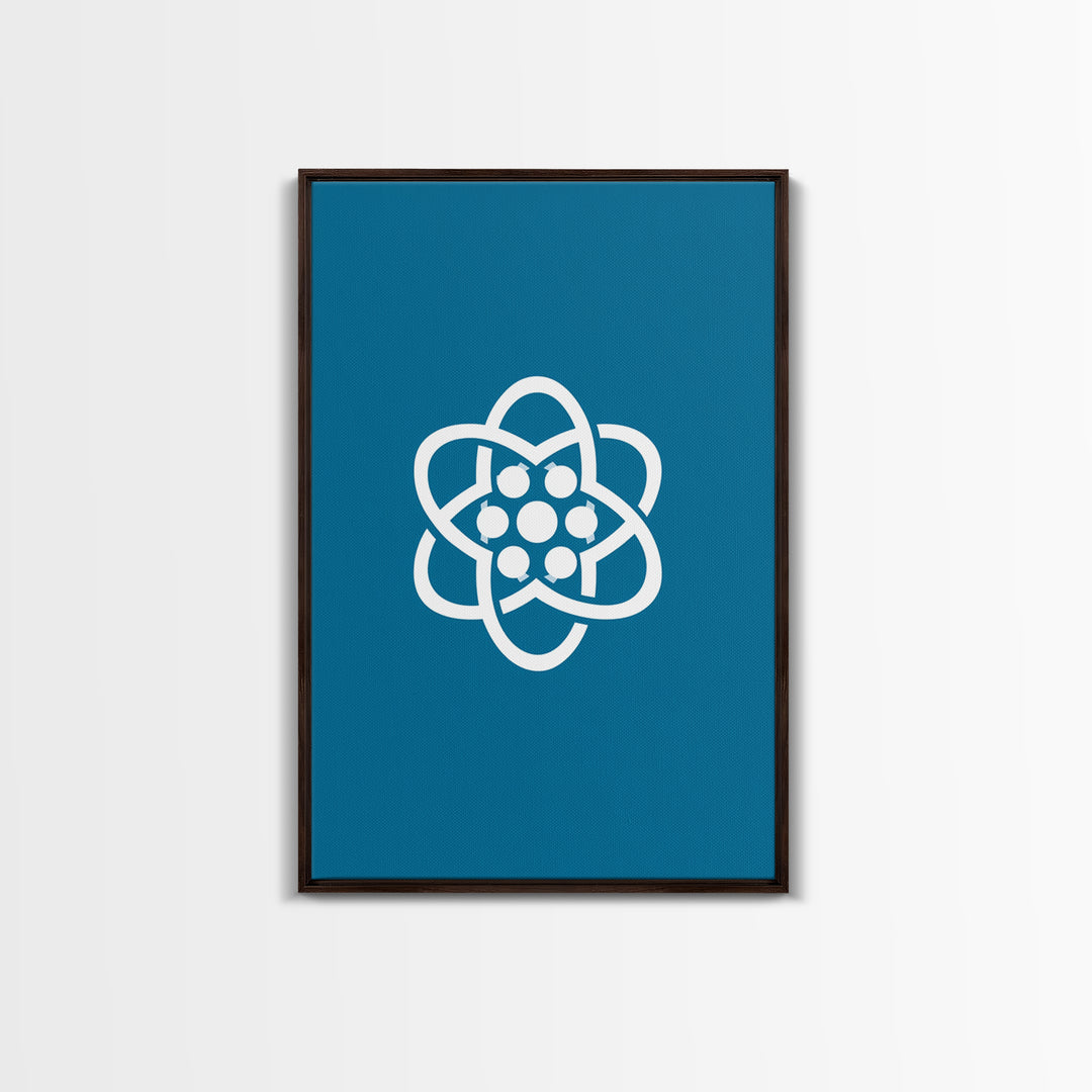 Minimal White Atomic Symbol On Teal Blue Wall Art, Midcentury Modern Space Poster, Geometric Art Print, Retro Office Decor