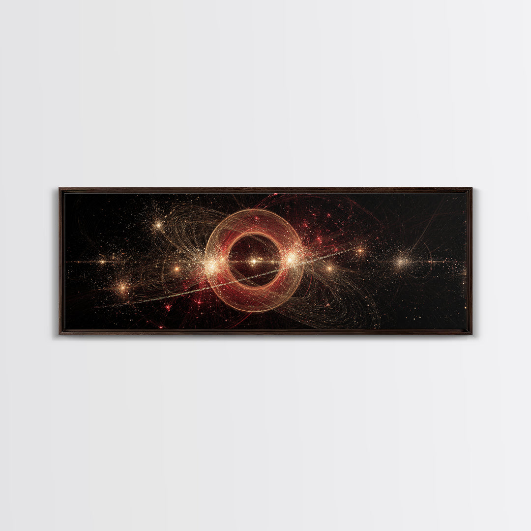 Glowing Cosmic Ring With Gold Sparks Wall Art, Abstract Space Poster, Modern Wall Decor, Galaxy Print, Black Red Home Decor