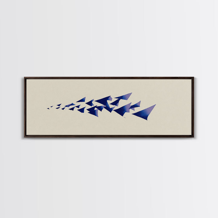 Blue Triangle Flock Abstract Canvas Print, Midcentury Modern Art, Geometric Shapes Art, Minimalist Wall Art, Modern Decor