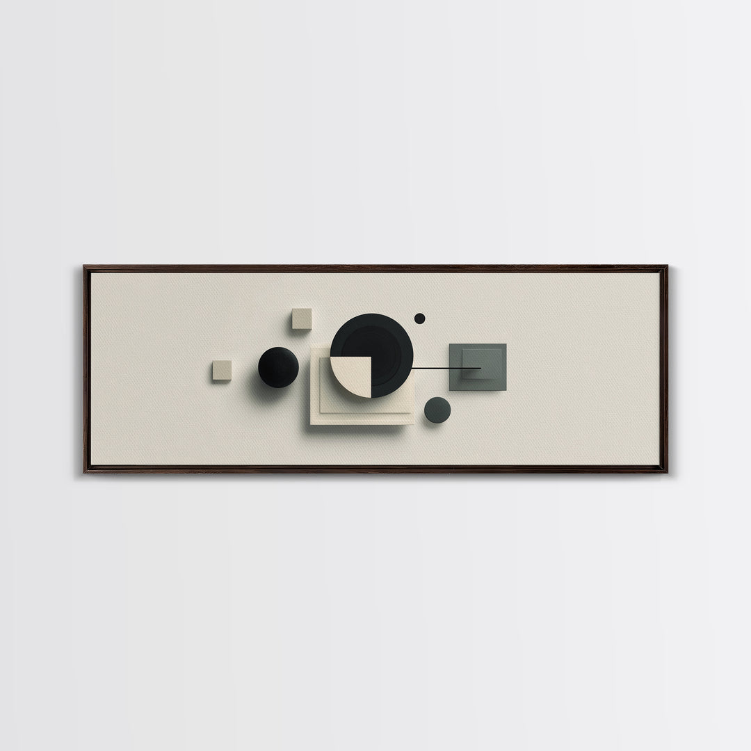 Neutral Three Dimensional Geometric Circles Framed Canvas Print, Midcentury Modern Art, Abstract Decor Art, Modern Home Decor, Office Art