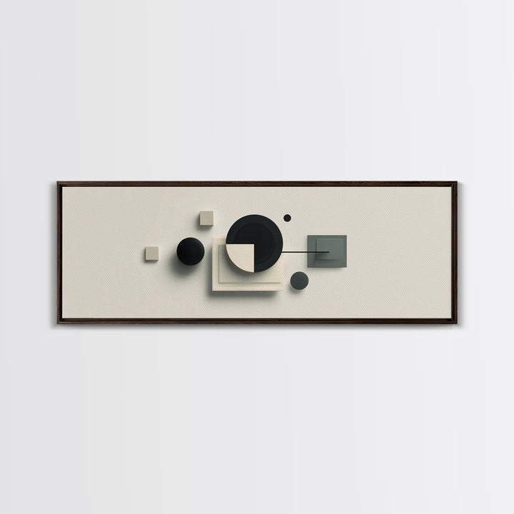 Neutral Three Dimensional Geometric Circles Framed Canvas Print, Midcentury Modern Art, Abstract Decor Art, Modern Home Decor, Office Art