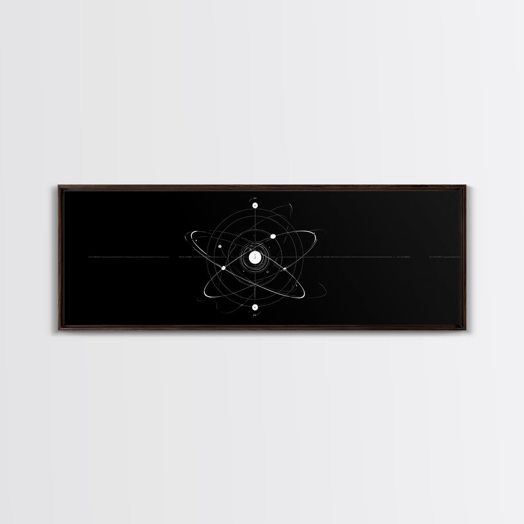White Atomic Orbit Diagram Wall Art, Midcentury Modern Art, Space Abstract Art, Science Poster, Black Retro Art, Modern Decor