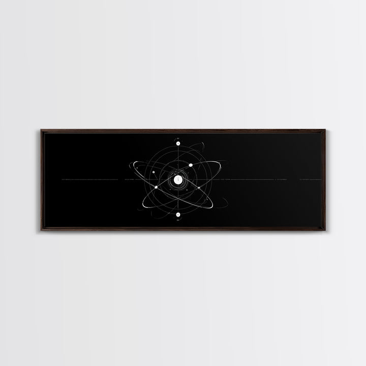 White Atomic Orbit Diagram Wall Art, Midcentury Modern Art, Space Abstract Art, Science Poster, Black Retro Art, Modern Decor