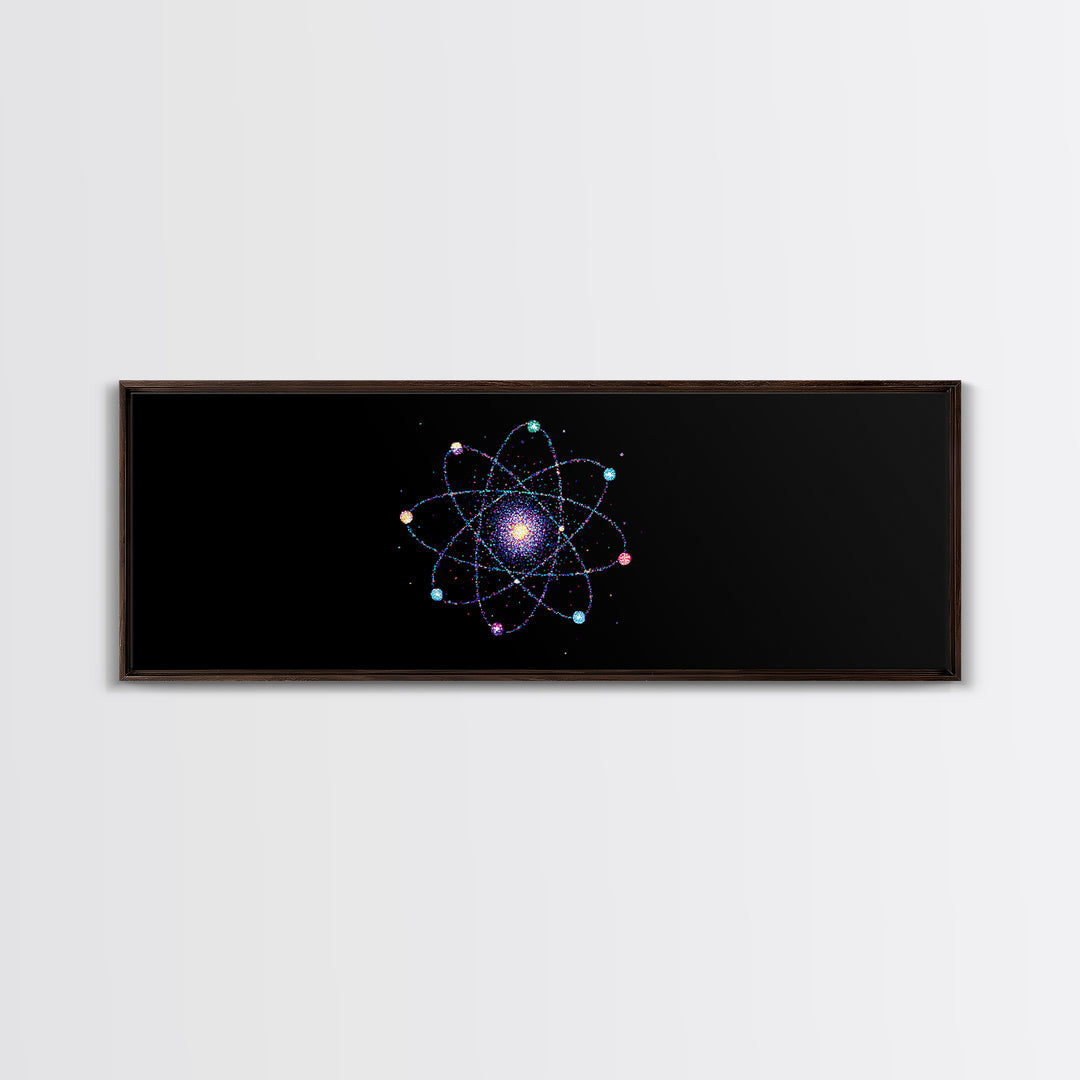 Colorful Atomic Galaxy Canvas Print, Space Abstract Art, Midcentury Modern Art, Cosmic Retro Art, Black Science Decor, Modern Wall Art
