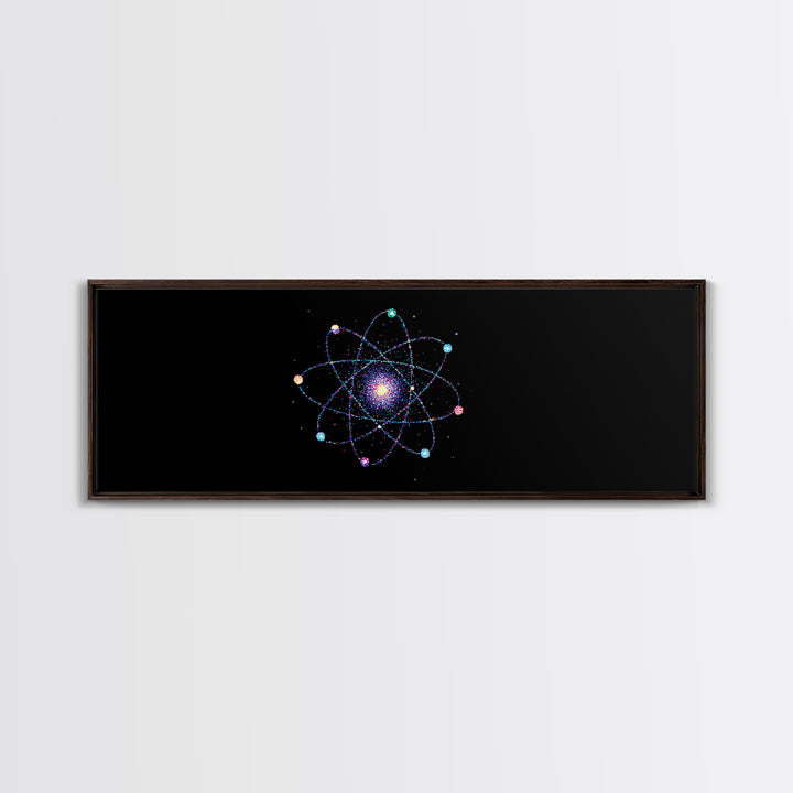 Colorful Atomic Galaxy Canvas Print, Space Abstract Art, Midcentury Modern Art, Cosmic Retro Art, Black Science Decor, Modern Wall Art
