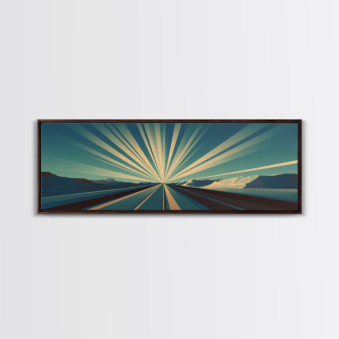 Radiant Teal Highway Horizon Wall Art, Midcentury Modern Art Print, Retro Landscape Poster, Modern Wall Decor For Office