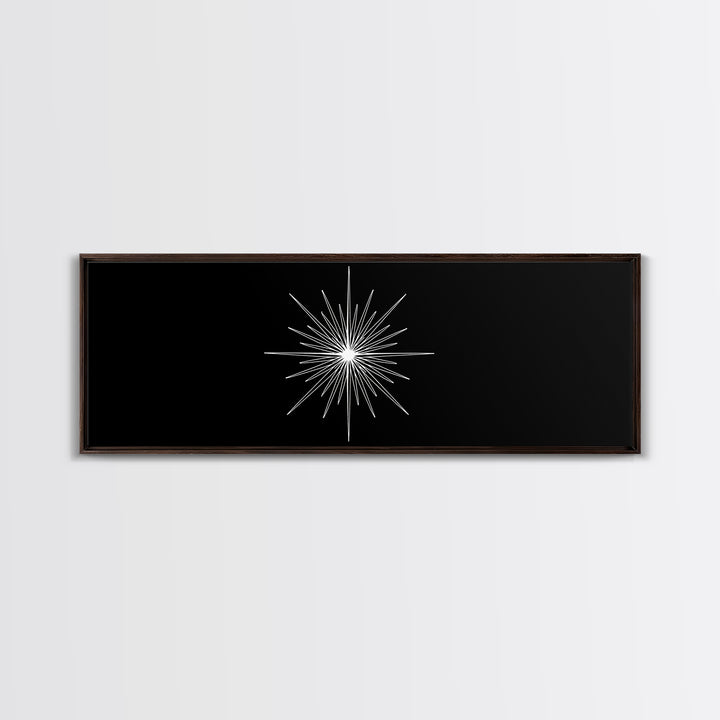 White Atomic Starburst On Black Wall Art, Mid Century Modern Decor, Retro Geometric Print, Minimalist MCM Wall Decor, Abstract Art