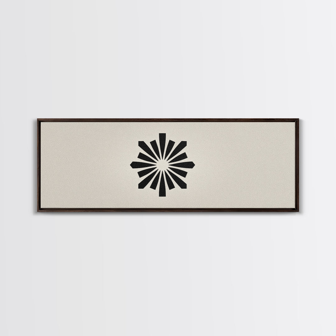 Black Radial Sunburst On Beige Canvas Print, Mid Century Modern Art, Atomic Retro Poster, Minimalist Geometric Wall Decor