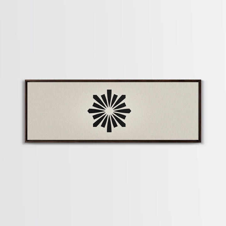 Black Radial Sunburst On Beige Canvas Print, Mid Century Modern Art, Atomic Retro Poster, Minimalist Geometric Wall Decor