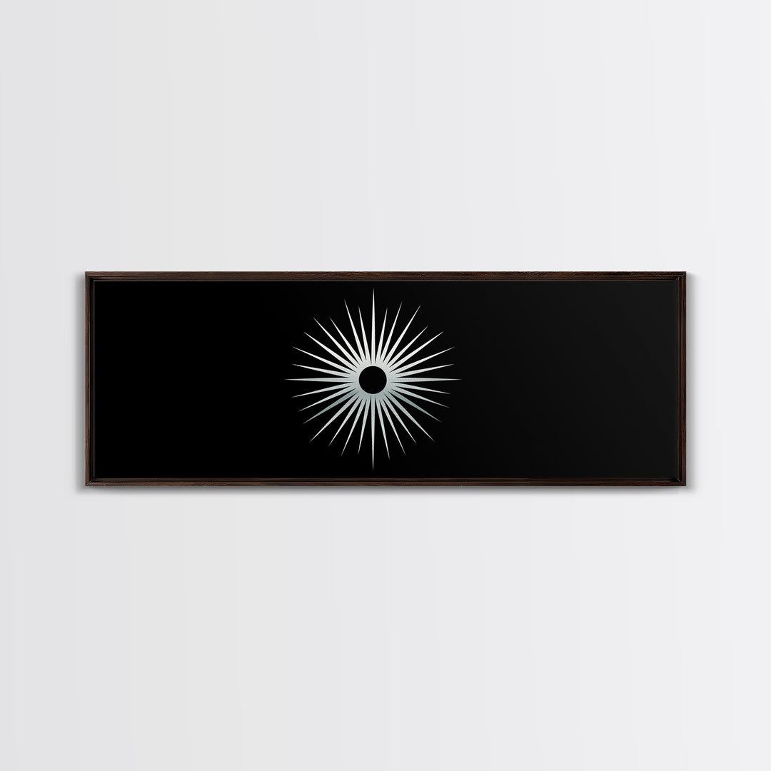 White Solar Eclipse Starburst Wall Art, Mid Century Modern Print, Black Retro Abstract Poster, Atomic MCM Wall Decor, Minimalist Art