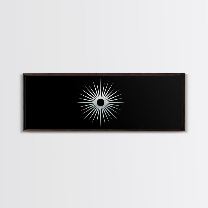 White Solar Eclipse Starburst Wall Art, Mid Century Modern Print, Black Retro Abstract Poster, Atomic MCM Wall Decor, Minimalist Art